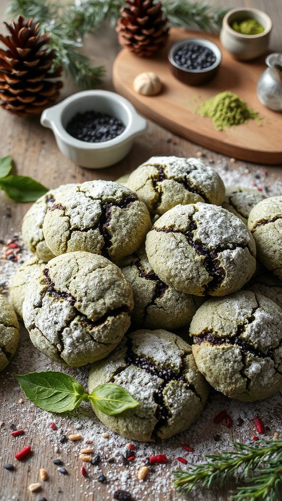 matcha sesame crinkle cookies