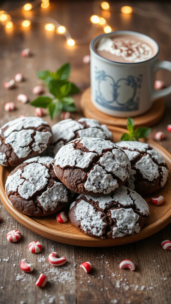 minty chocolate crinkle cookies