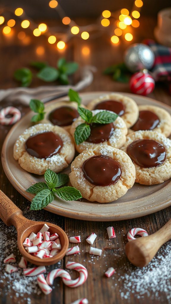 minty chocolate thumbprint cookies