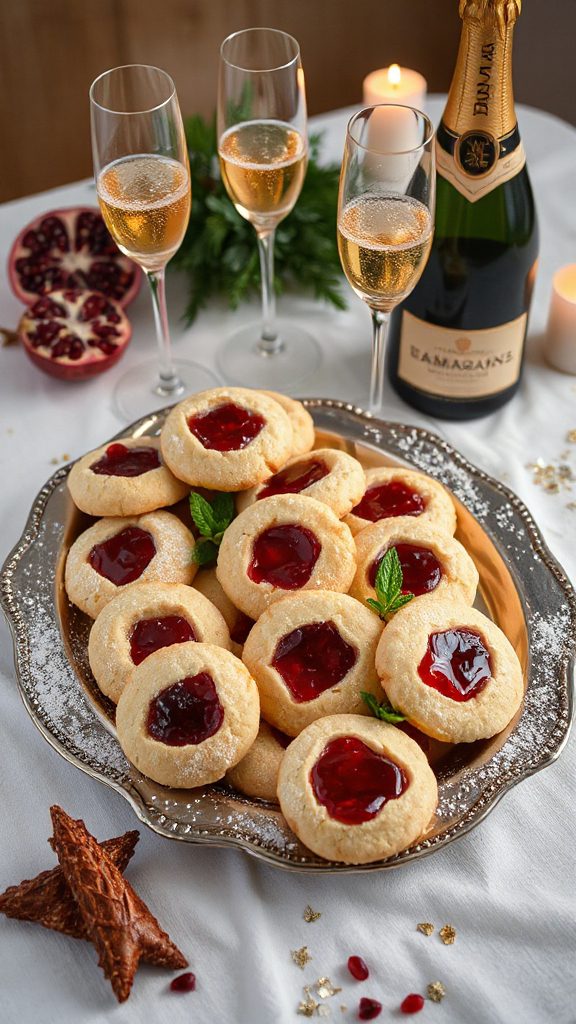 pomegranate champagne thumbprint cookies