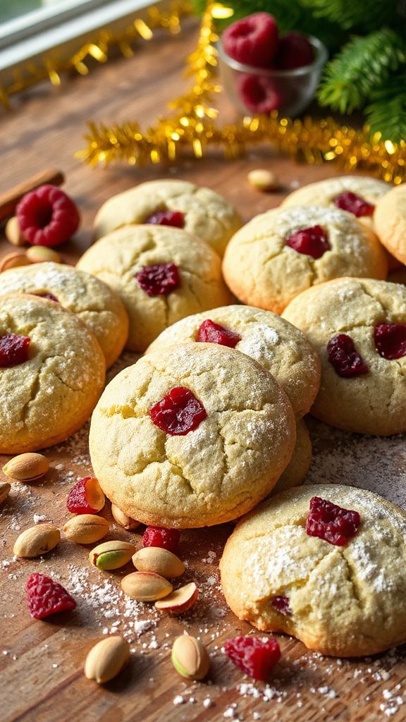 raspberry pistachio thumbprint cookies