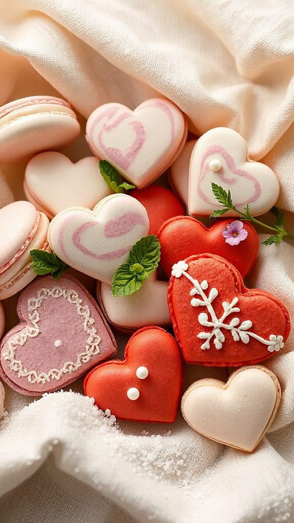 romantic heart shaped macarons