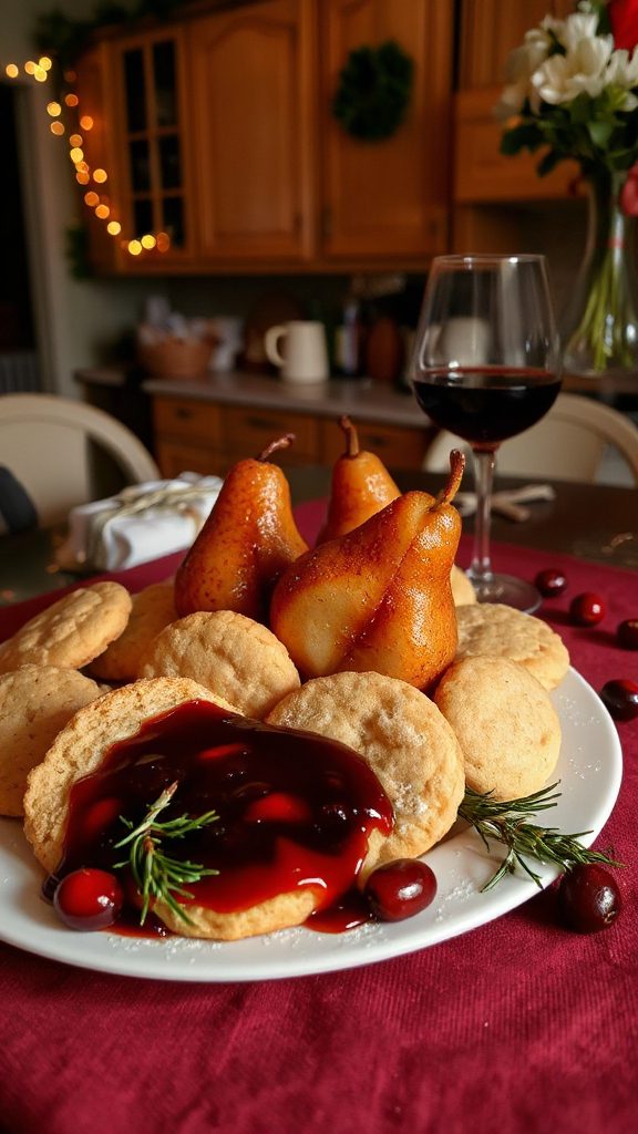 shortbread cookies with poached pears shortbread cookies with poached pears