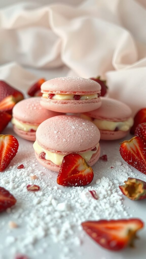 strawberry macarons with cream