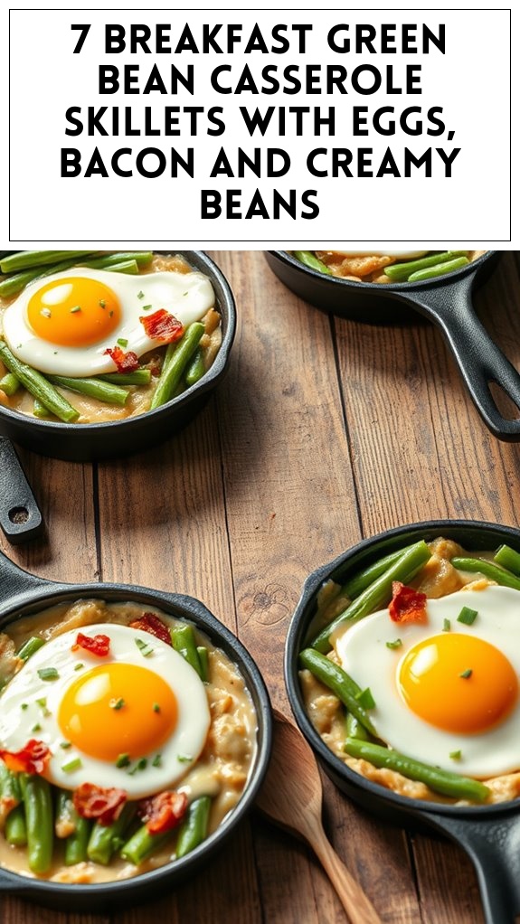 7 Breakfast Green Bean Casserole Skillets With Eggs, Bacon and Creamy Beans