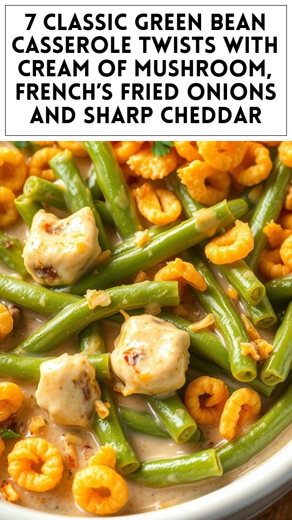 7 Classic Green Bean Casserole Twists With Cream of Mushroom, French’s Fried Onions and Sharp Cheddar