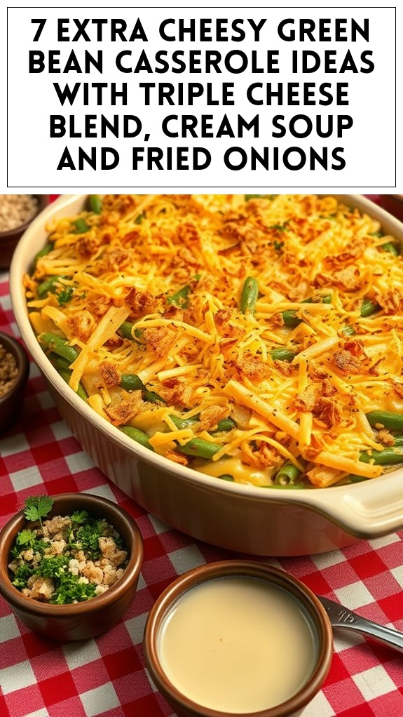 7 Extra Cheesy Green Bean Casserole Ideas With Triple Cheese Blend, Cream Soup and Fried Onions