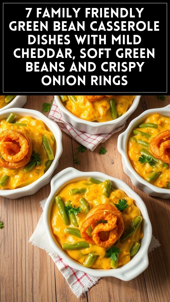 7 Family Friendly Green Bean Casserole Dishes With Mild Cheddar, Soft Green Beans and Crispy Onion Rings