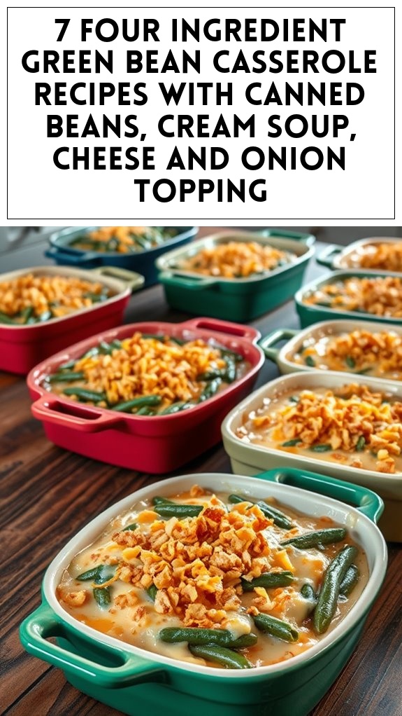 7 Four Ingredient Green Bean Casserole Recipes With Canned Beans, Cream Soup, Cheese and Onion Topping