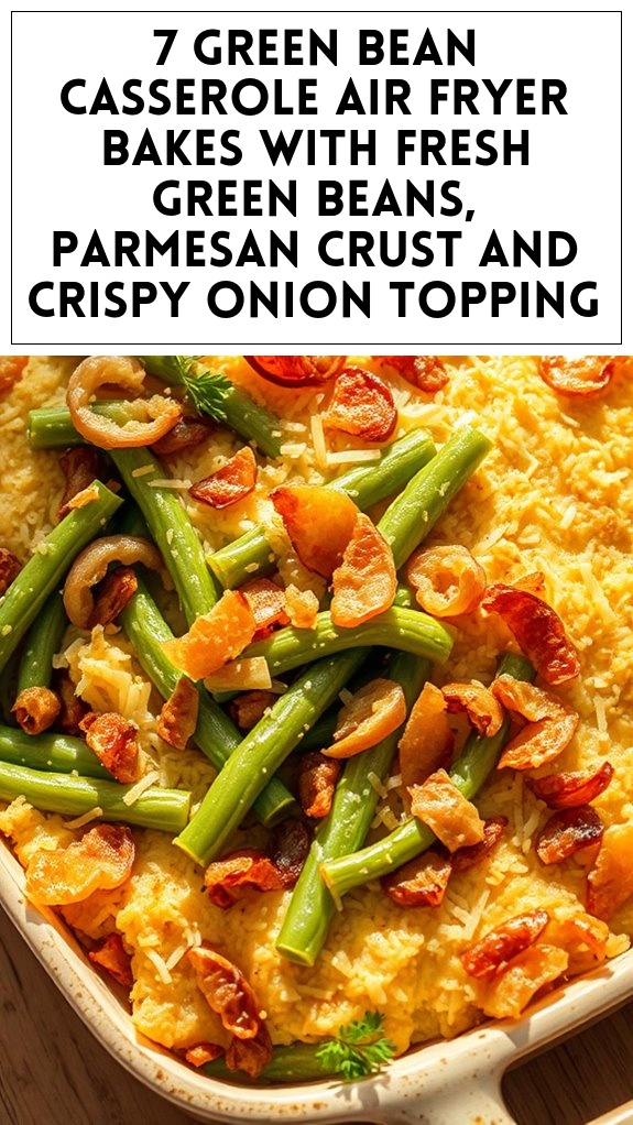 7 Green Bean Casserole Air Fryer Bakes With Fresh Green Beans, Parmesan Crust and Crispy Onion Topping