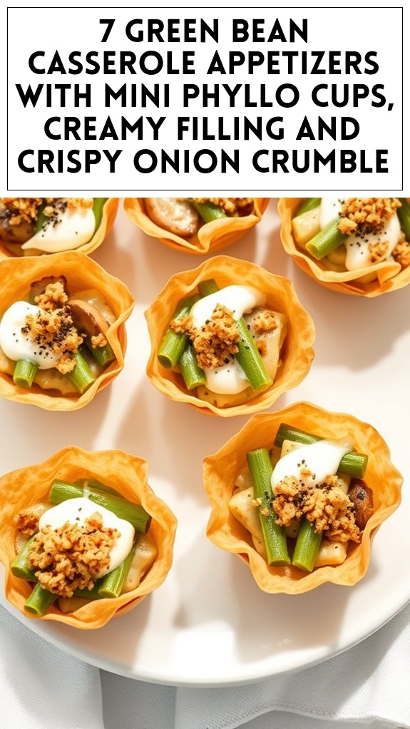 7 Green Bean Casserole Appetizers With Mini Phyllo Cups, Creamy Filling and Crispy Onion Crumble