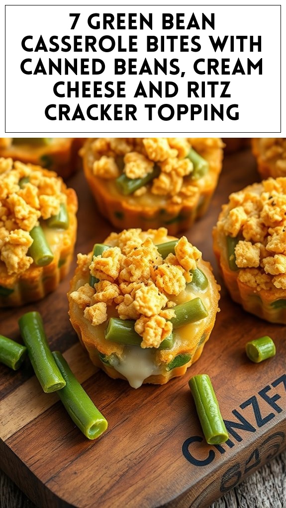7 Green Bean Casserole Bites With Canned Beans, Cream Cheese and Ritz Cracker Topping