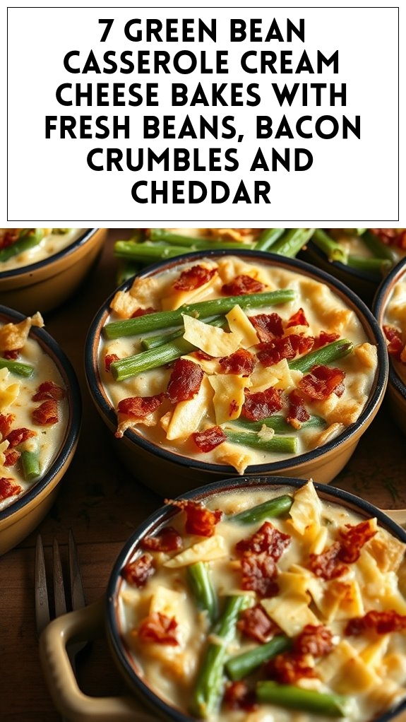 7 Green Bean Casserole Cream Cheese Bakes With Fresh Beans, Bacon Crumbles and Cheddar
