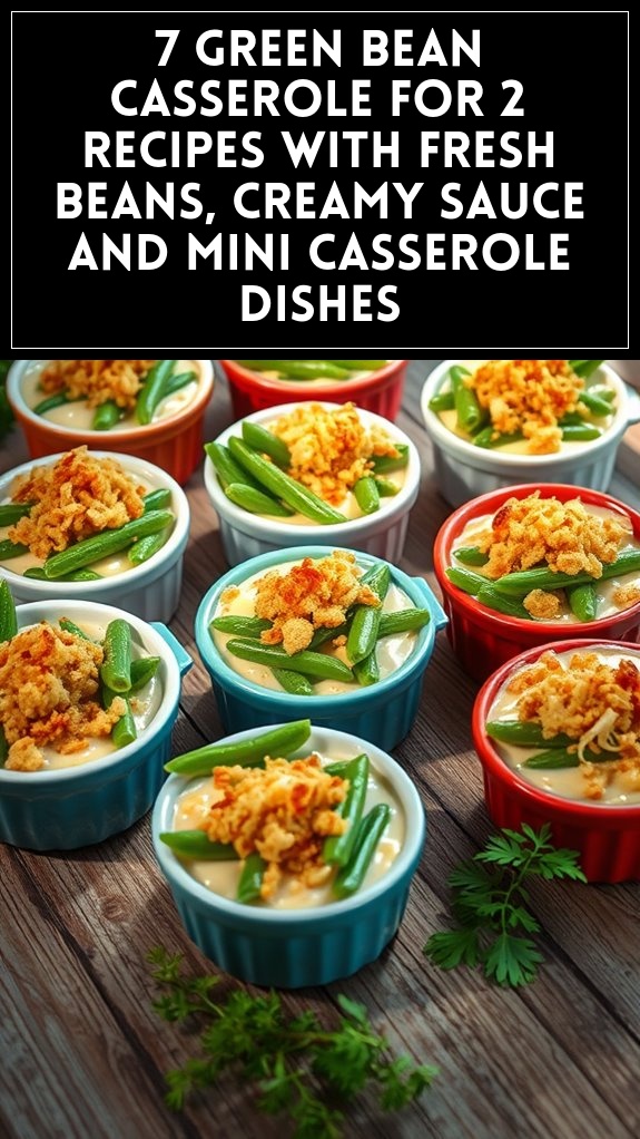 7 Green Bean Casserole for 2 Recipes With Fresh Beans, Creamy Sauce and Mini Casserole Dishes
