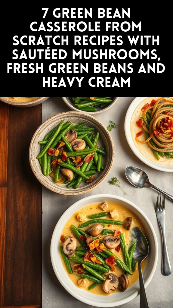 7 Green Bean Casserole From Scratch Recipes With Sautéed Mushrooms, Fresh Green Beans and Heavy Cream