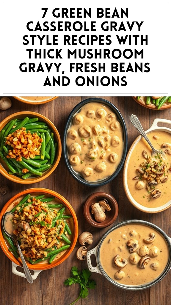 7 Green Bean Casserole Gravy Style Recipes With Thick Mushroom Gravy, Fresh Beans and Onions