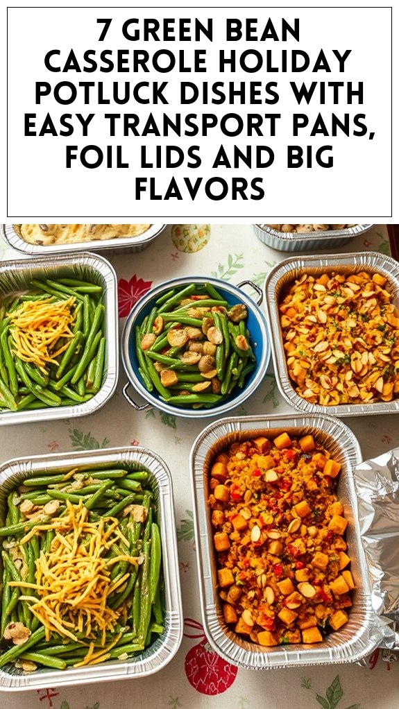 7 Green Bean Casserole Holiday Potluck Dishes With Easy Transport Pans, Foil Lids and Big Flavors