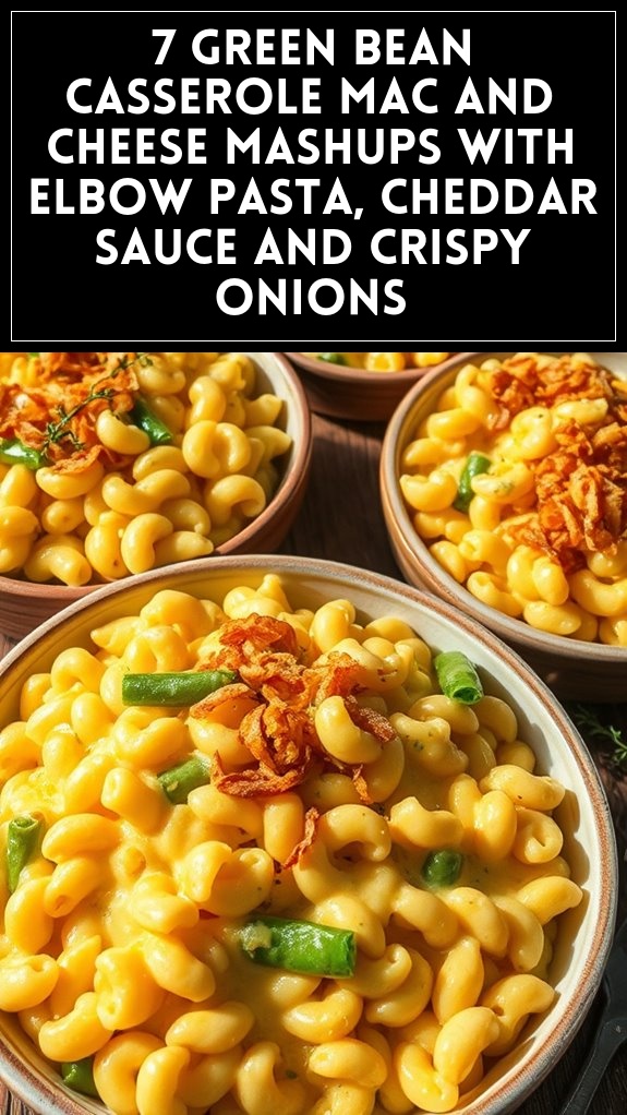 7 Green Bean Casserole Mac and Cheese Mashups With Elbow Pasta, Cheddar Sauce and Crispy Onions