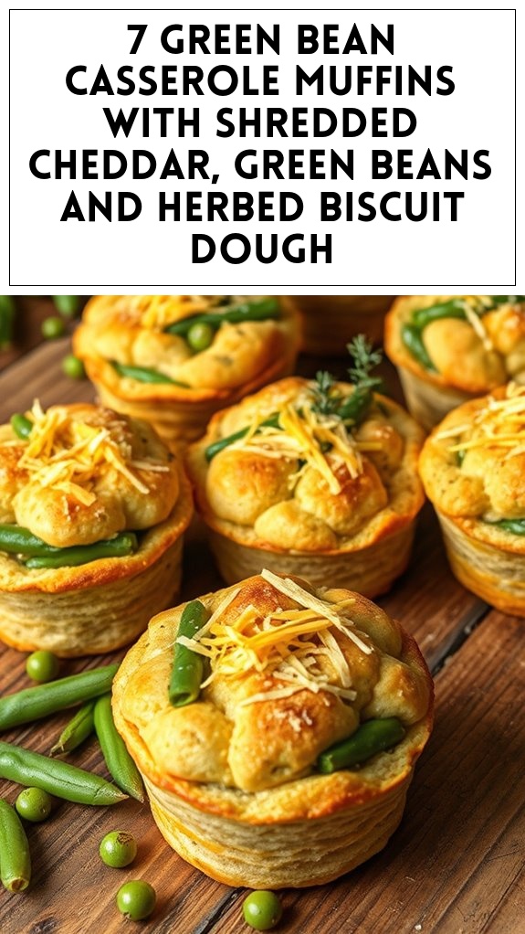 7 Green Bean Casserole Muffins With Shredded Cheddar, Green Beans and Herbed Biscuit Dough
