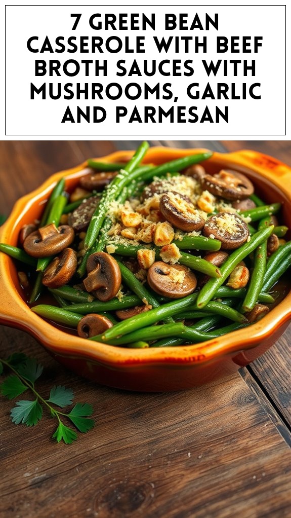 7 Green Bean Casserole With Beef Broth Sauces With Mushrooms, Garlic and Parmesan