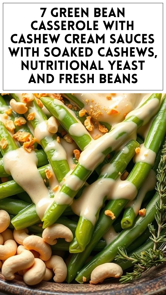 7 Green Bean Casserole With Cashew Cream Sauces With Soaked Cashews, Nutritional Yeast and Fresh Beans
