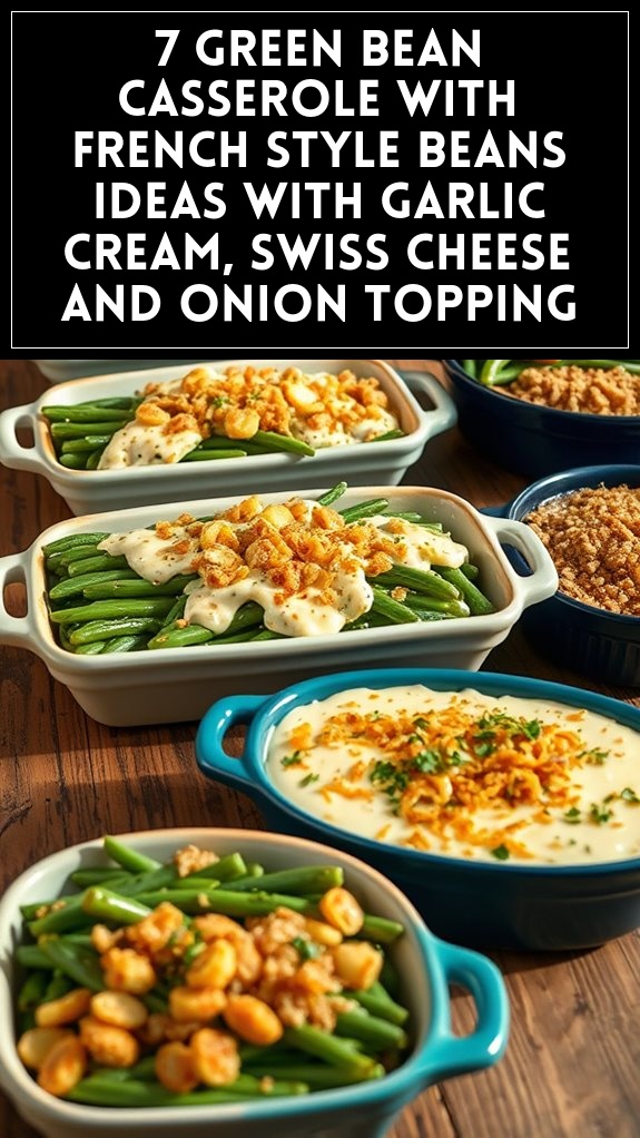 7 Green Bean Casserole With French Style Beans Ideas With Garlic Cream, Swiss Cheese and Onion Topping