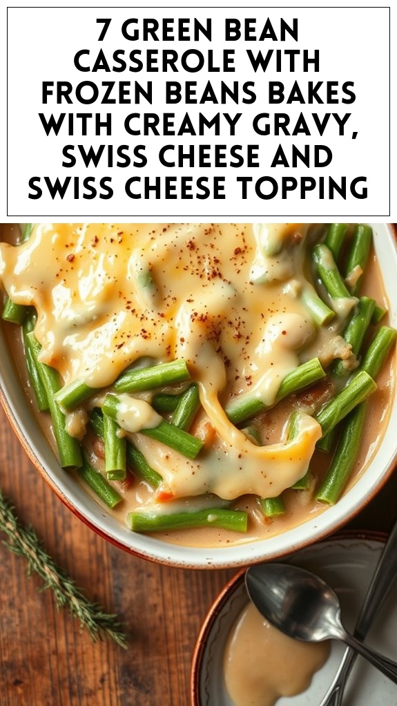 7 Green Bean Casserole With Frozen Beans Bakes With Creamy Gravy, Swiss Cheese and Swiss Cheese Topping