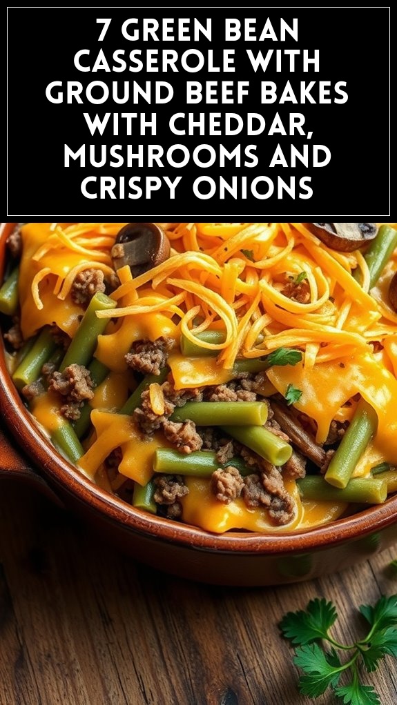 7 Green Bean Casserole With Ground Beef Bakes With Cheddar, Mushrooms and Crispy Onions