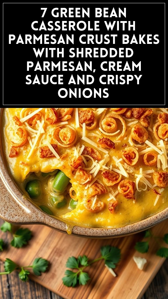 7 Green Bean Casserole With Parmesan Crust Bakes With Shredded Parmesan, Cream Sauce and Crispy Onions