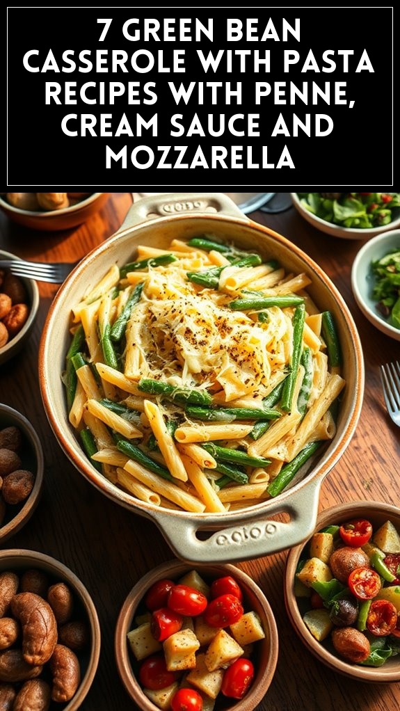 7 Green Bean Casserole With Pasta Recipes With Penne, Cream Sauce and Mozzarella