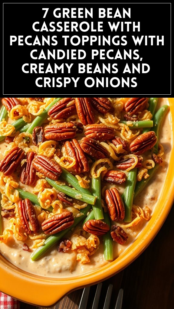 7 Green Bean Casserole With Pecans Toppings With Candied Pecans, Creamy Beans and Crispy Onions