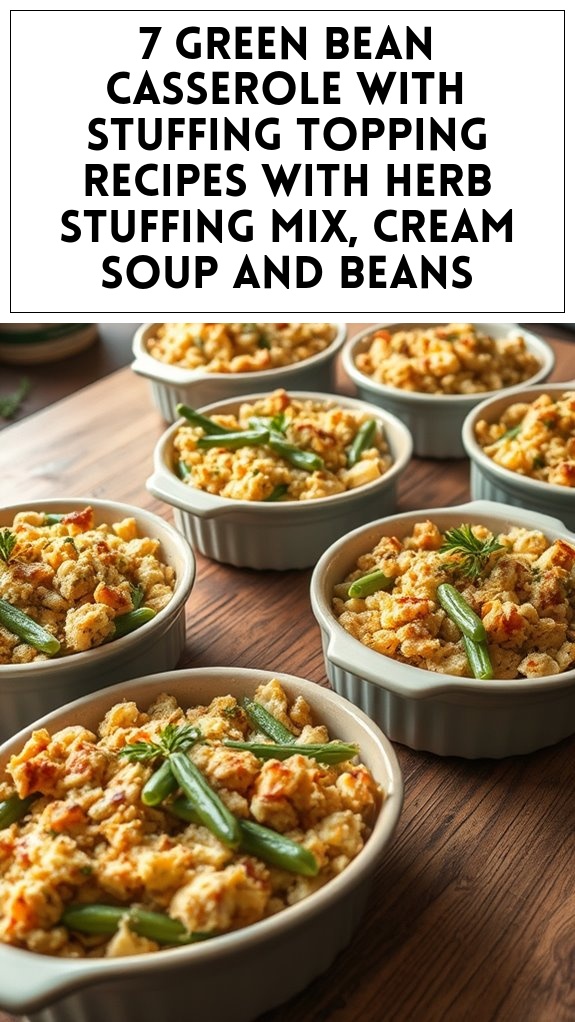 7 Green Bean Casserole With Stuffing Topping Recipes With Herb Stuffing Mix, Cream Soup and Beans