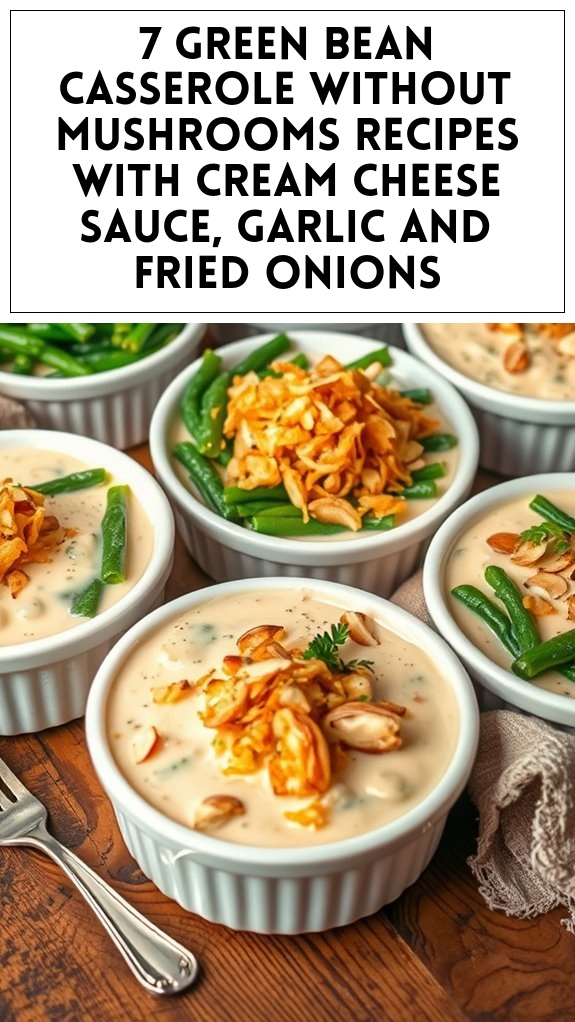 7 Green Bean Casserole Without Mushrooms Recipes With Cream Cheese Sauce, Garlic and Fried Onions