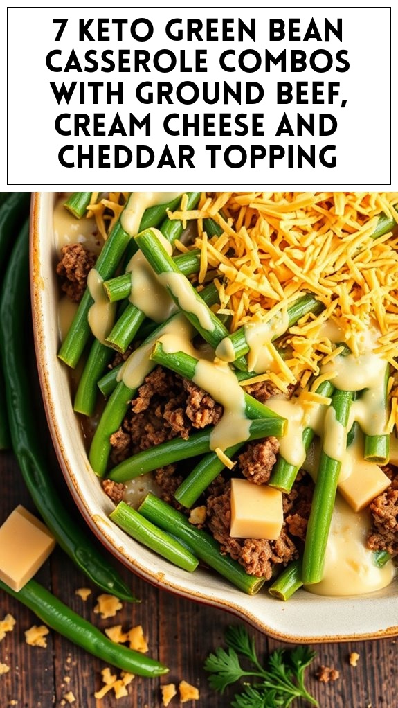 7 Keto Green Bean Casserole Combos With Ground Beef, Cream Cheese and Cheddar Topping