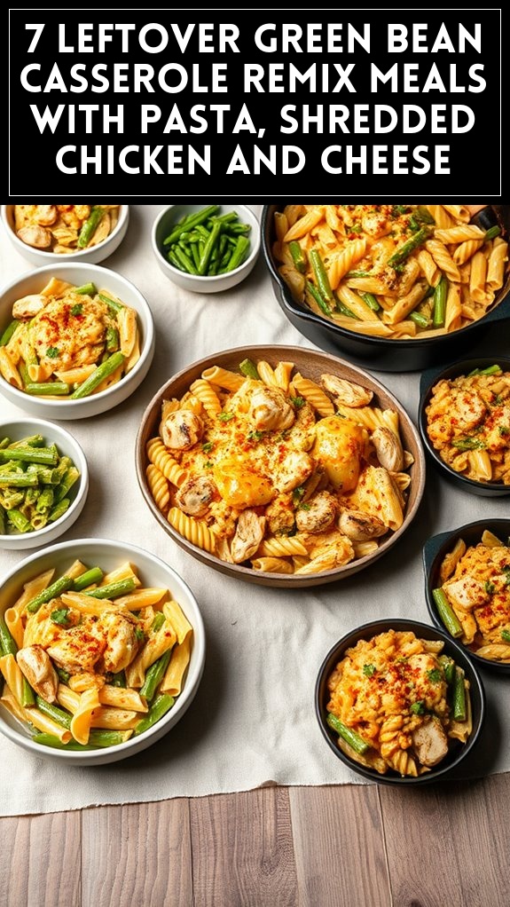 7 Leftover Green Bean Casserole Remix Meals With Pasta, Shredded Chicken and Cheese