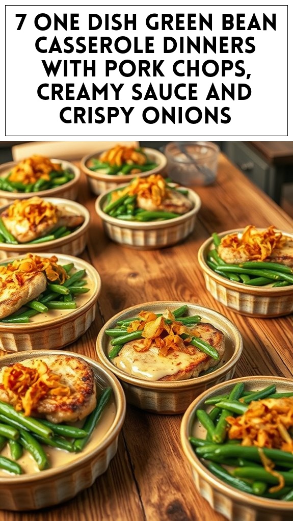 7 One Dish Green Bean Casserole Dinners With Pork Chops, Creamy Sauce and Crispy Onions