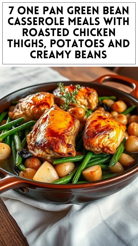 7 One Pan Green Bean Casserole Meals With Roasted Chicken Thighs, Potatoes and Creamy Beans
