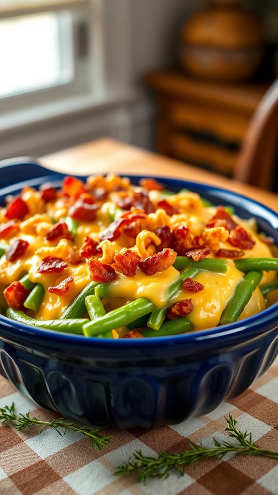 bacon infused cheesy green beans
