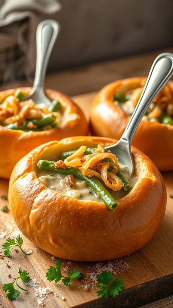 bread bowls with green beans