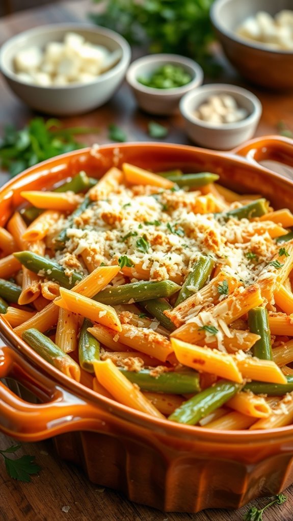 cheesy pasta with green beans