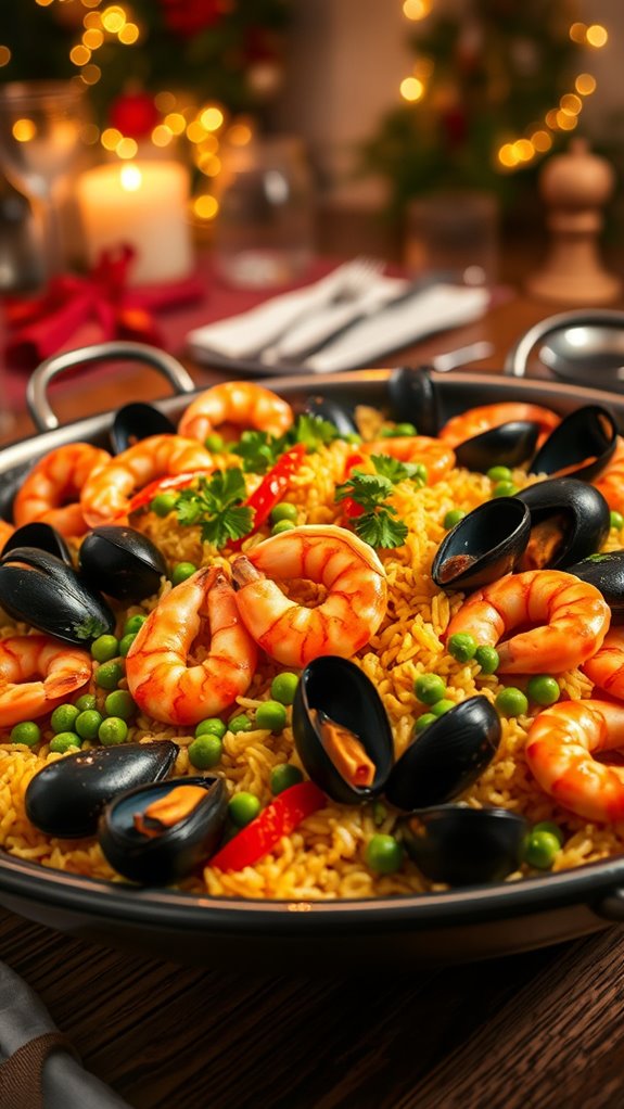colorful mixed seafood paella