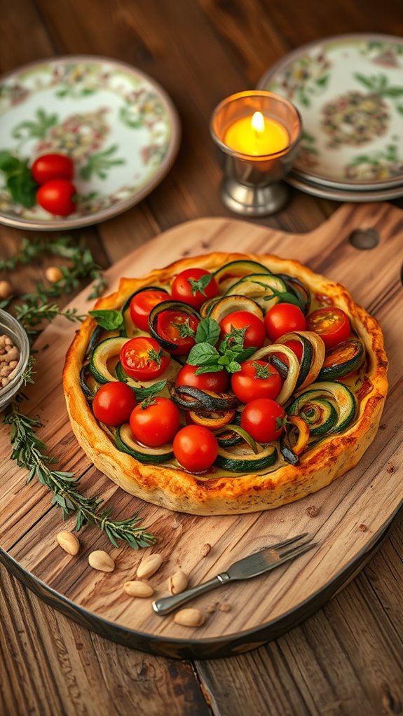 colorful roasted vegetable tart