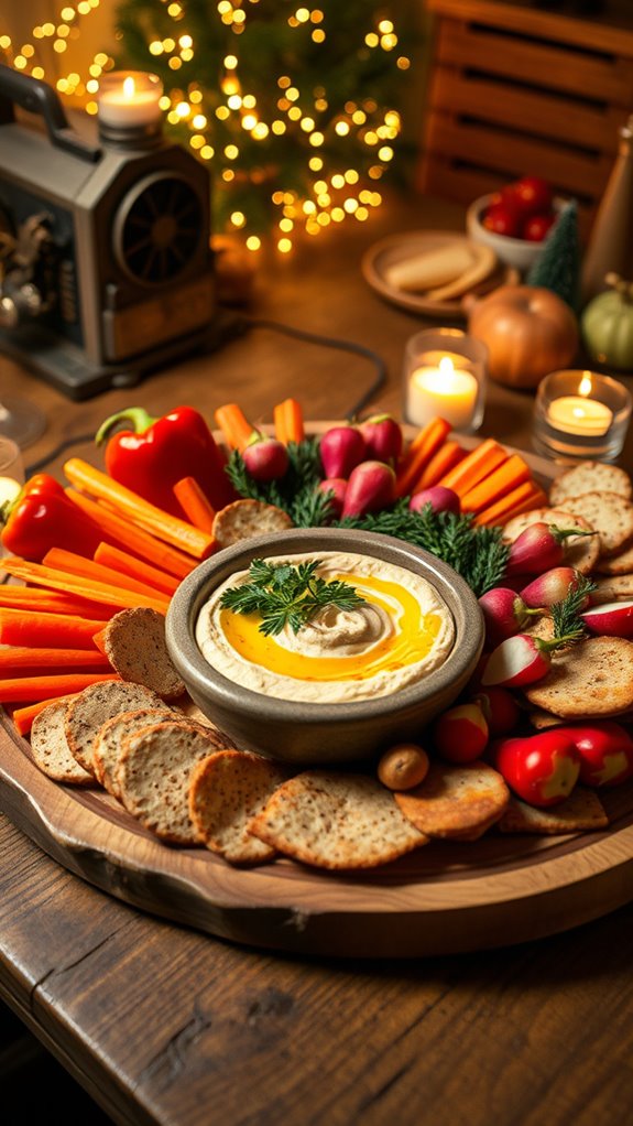 colorful veggie hummus platter