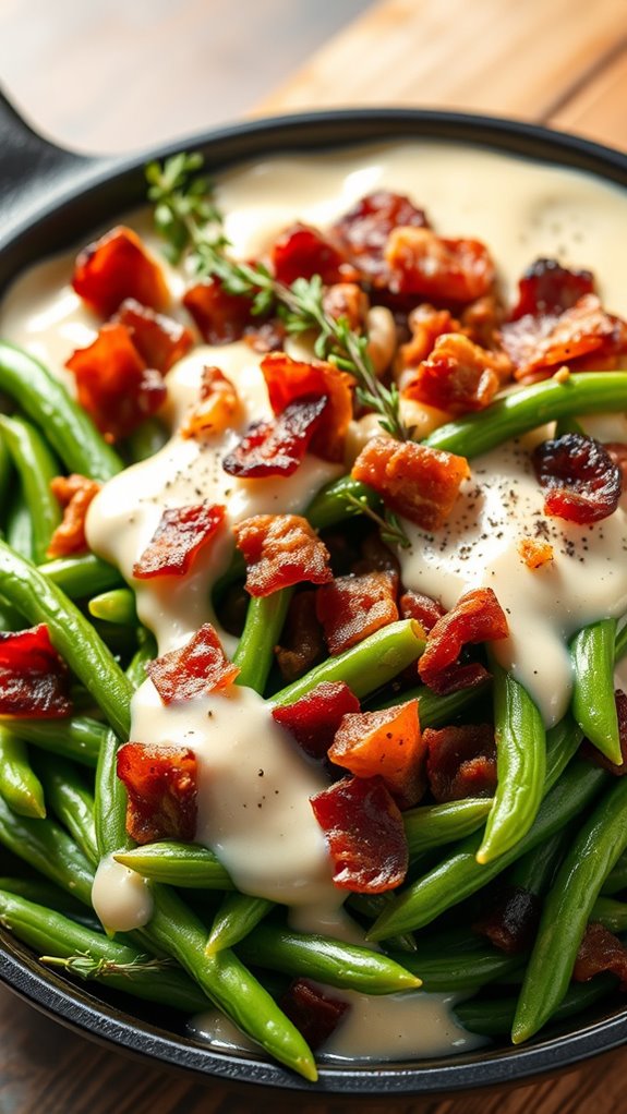 creamy garlic bacon green beans