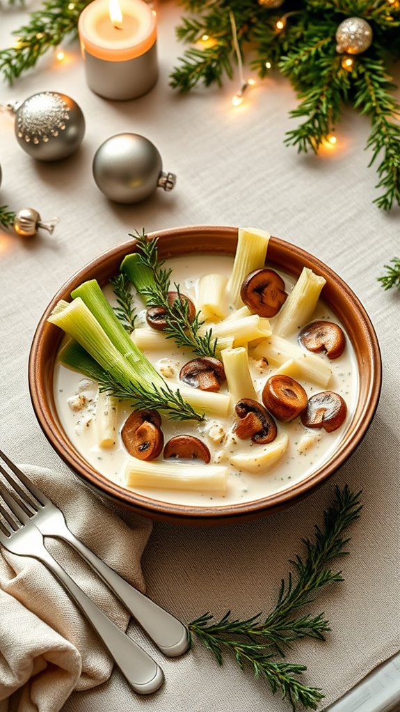 creamy leeks and mushrooms