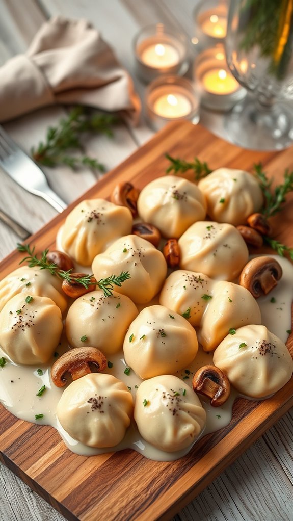 creamy mushroom filled dumplings