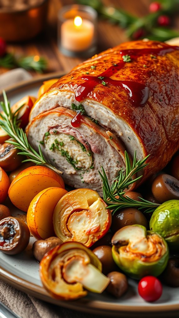 festive pork with brussels sprouts