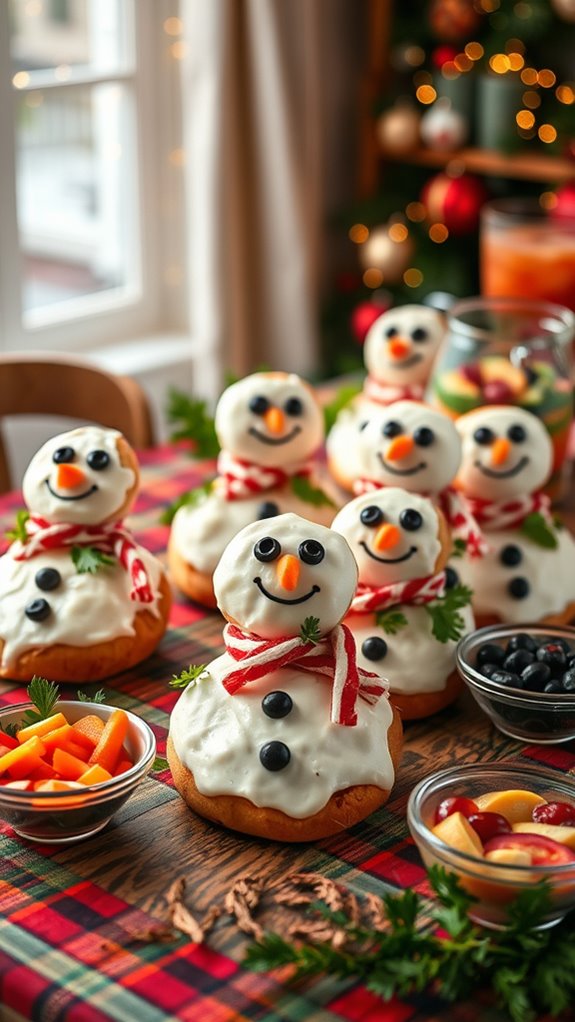 festive snowman pizza bagels