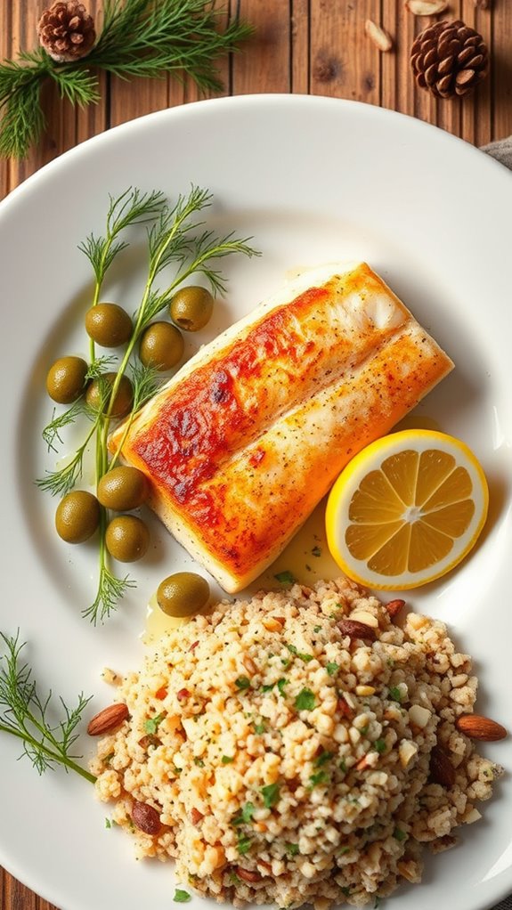 halibut with dill quinoa pilaf