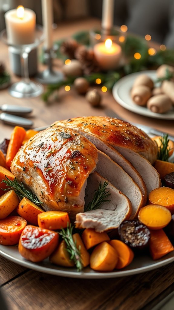 herb coated turkey with sweet potatoes